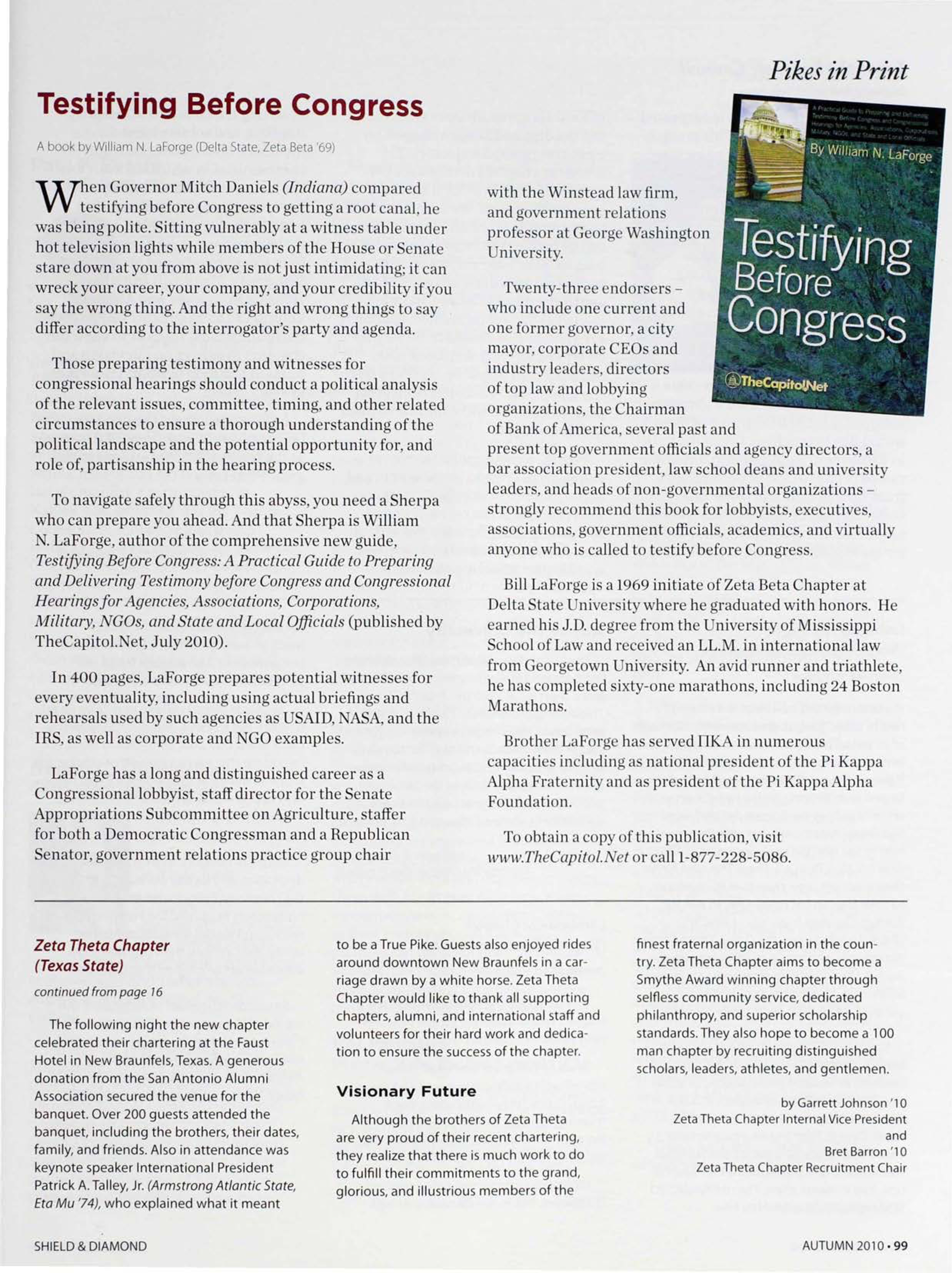 Pikes In Print: Testifying Before Congress, Autumn 2010